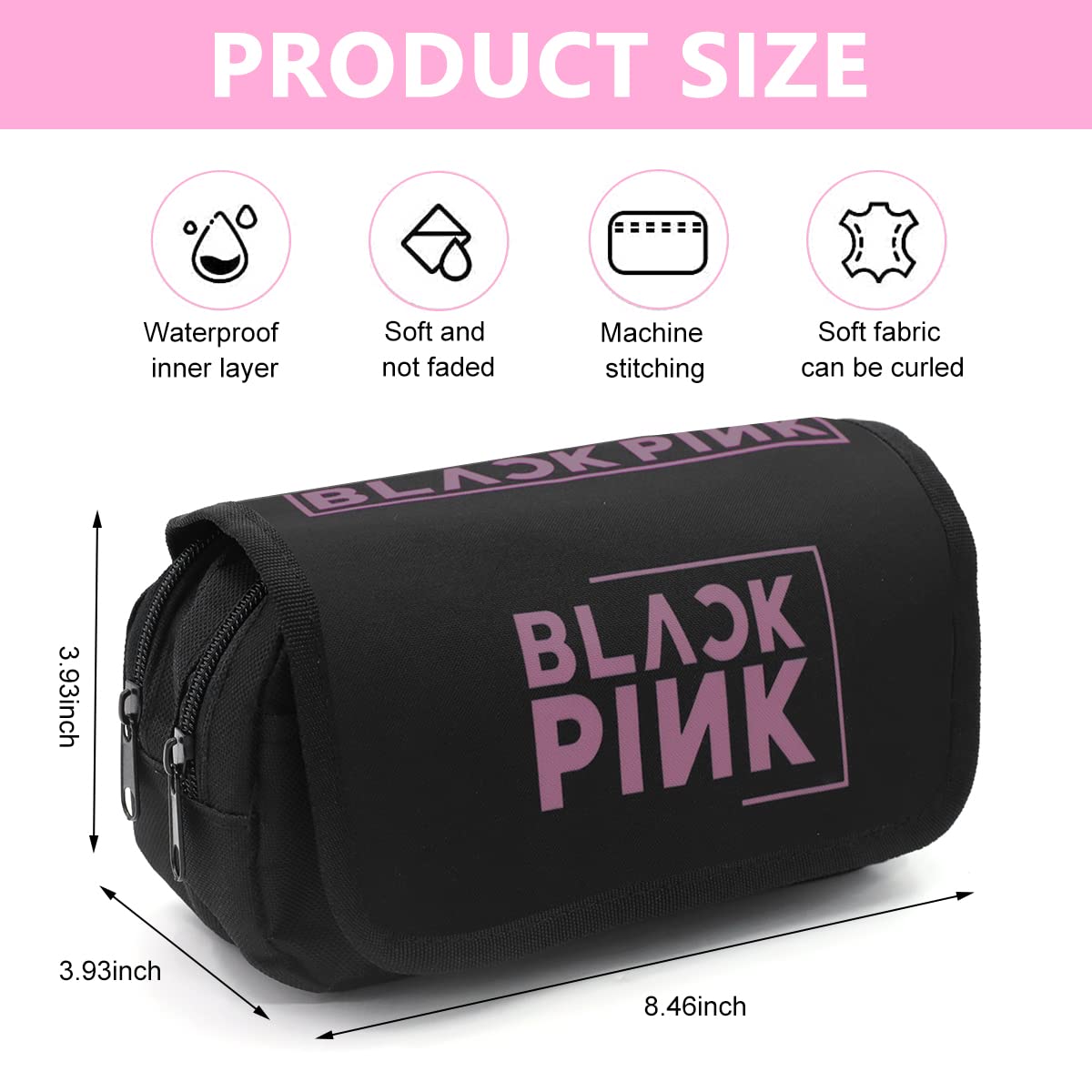 MAYCREATE Blackpink Cosmetic Bag Organizer Makeup Pouch Pencil Box Pencil Case for Blackpink Lover Fans, Double Zippers Stationary Bag for School Girls Adults