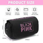 MAYCREATE Blackpink Cosmetic Bag Organizer for School Girls with Double Zippers 15×15×20 cm | Waterproof Polyester Makeup and Pencil Case