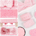 MAYCREATE Hairband Set for Skincare and Face Wash with 9Pcs Soft Sponge Pads | Pink Bow Design