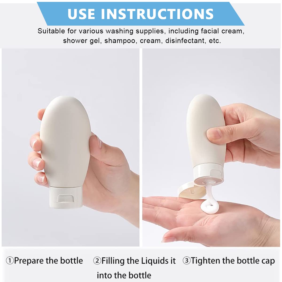 MAYCREATE Travel Bottles for Toiletries 9pcs 60ml with Leak Proof Lid & Refillable Design