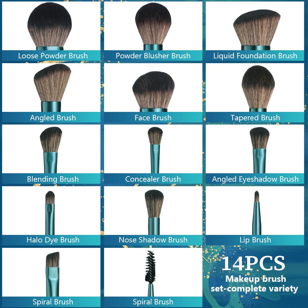 MAYCREATE Makeup Brush Set for Beginners and Artists with 14 Pcs & Wooden Handles | Soft Synthetic Bristles