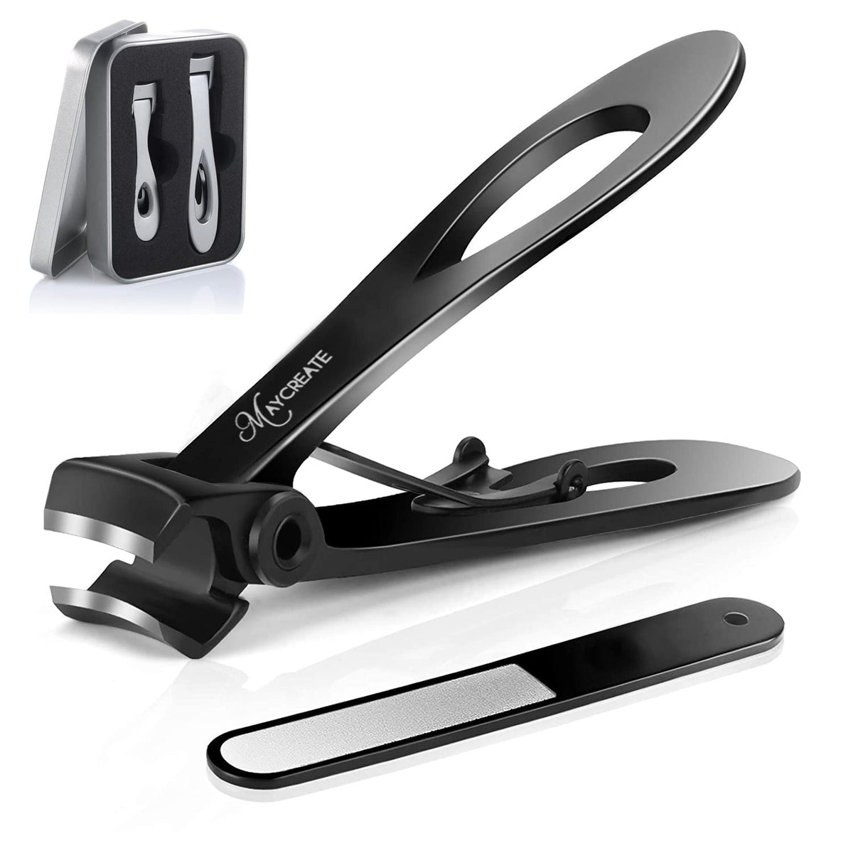 MAYCREATE Nail Cutter for Thick Nails with 180 Degree Wide Jaw and Ergonomic Handle | Stainless Steel Clippers Set for Men and Women