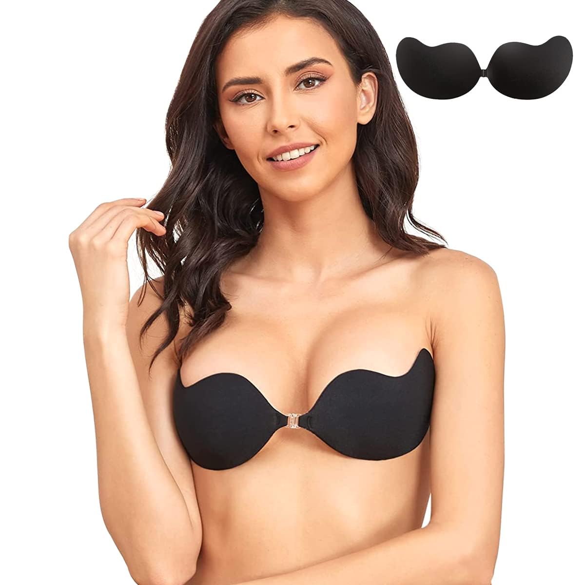 MAYCREATE Silicone Stick On Bra for Backless Dress featuring 3D Push Up Cups in Black | Reusable