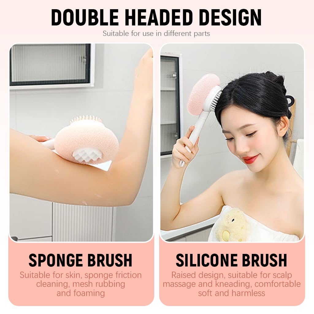 MAYCREATE Back Scrubber for Shower with Dual-Sided Loofah and Bristles | 14.8 in Telescopic Handle