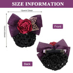 MAYCREATE Hair Bun Net for Women with Rose Bowknot Clip featuring Floral Barrette | Elegant Snood Headpiece Accessory
