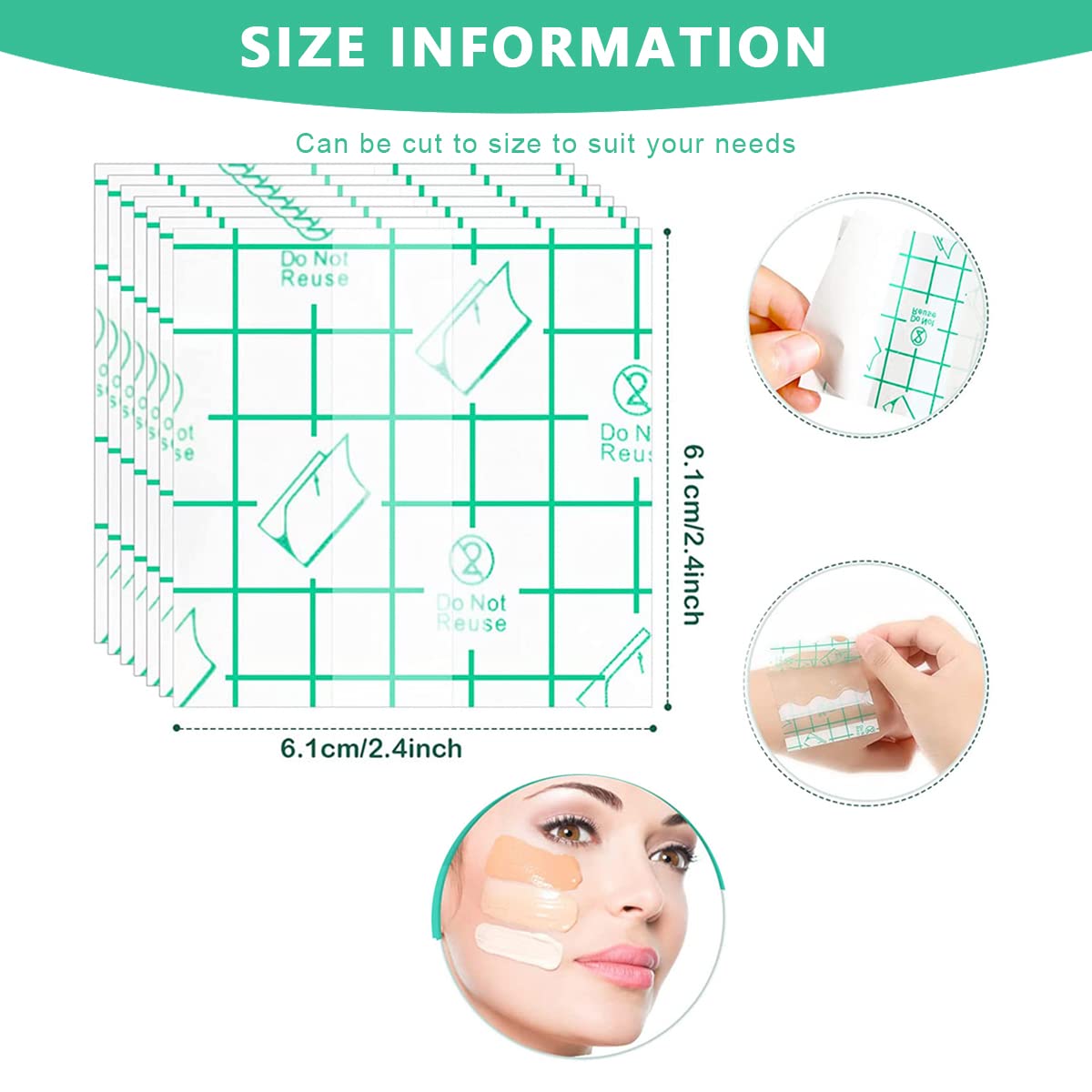 MAYCREATE 100Pcs Hand Palette for Makeup PU Film Makeup Palette Artist Must Haves Waterproof Transparent Adhesive Makeup Mixing Tape for Foundataion Blending (2.4''x2.4", Single Use)