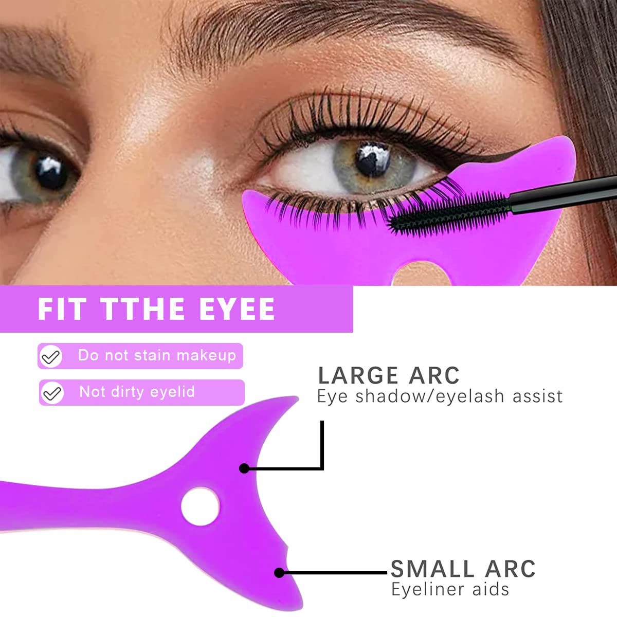 MAYCREATE Mascara Shield Applicator 3-In-1 Silicone Eyelash Shield Guard Eyeliner Auxiliary Cosmetic Makeup Tool, Reusable & Detachable - Purple