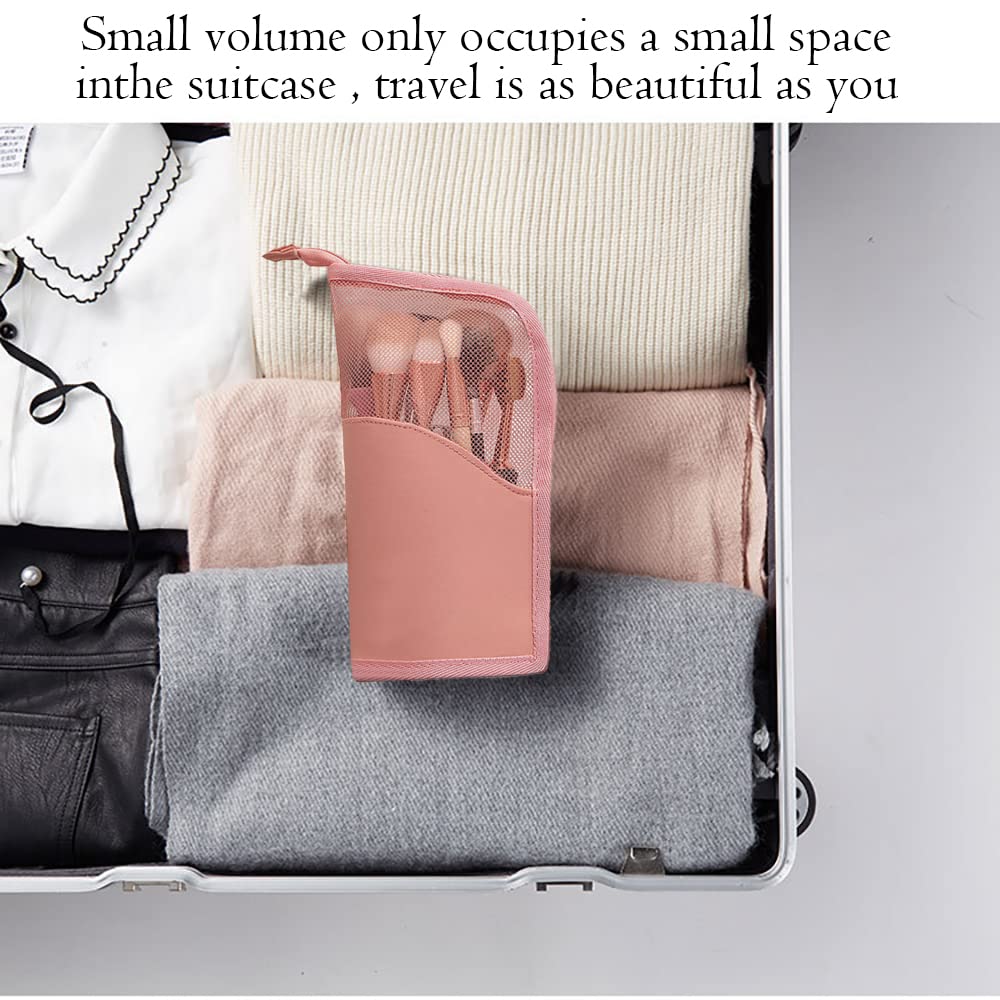 MAYCREATE Makeup Brush Bag for Travel with 2 in 1 Stand Holder and 15–20 Brush Capacity | Pink