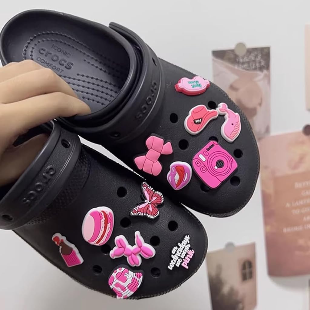 MAYCREATE 35pcs Pink Shoe Decoration Charms for Bubble Slides Sandals Clogs