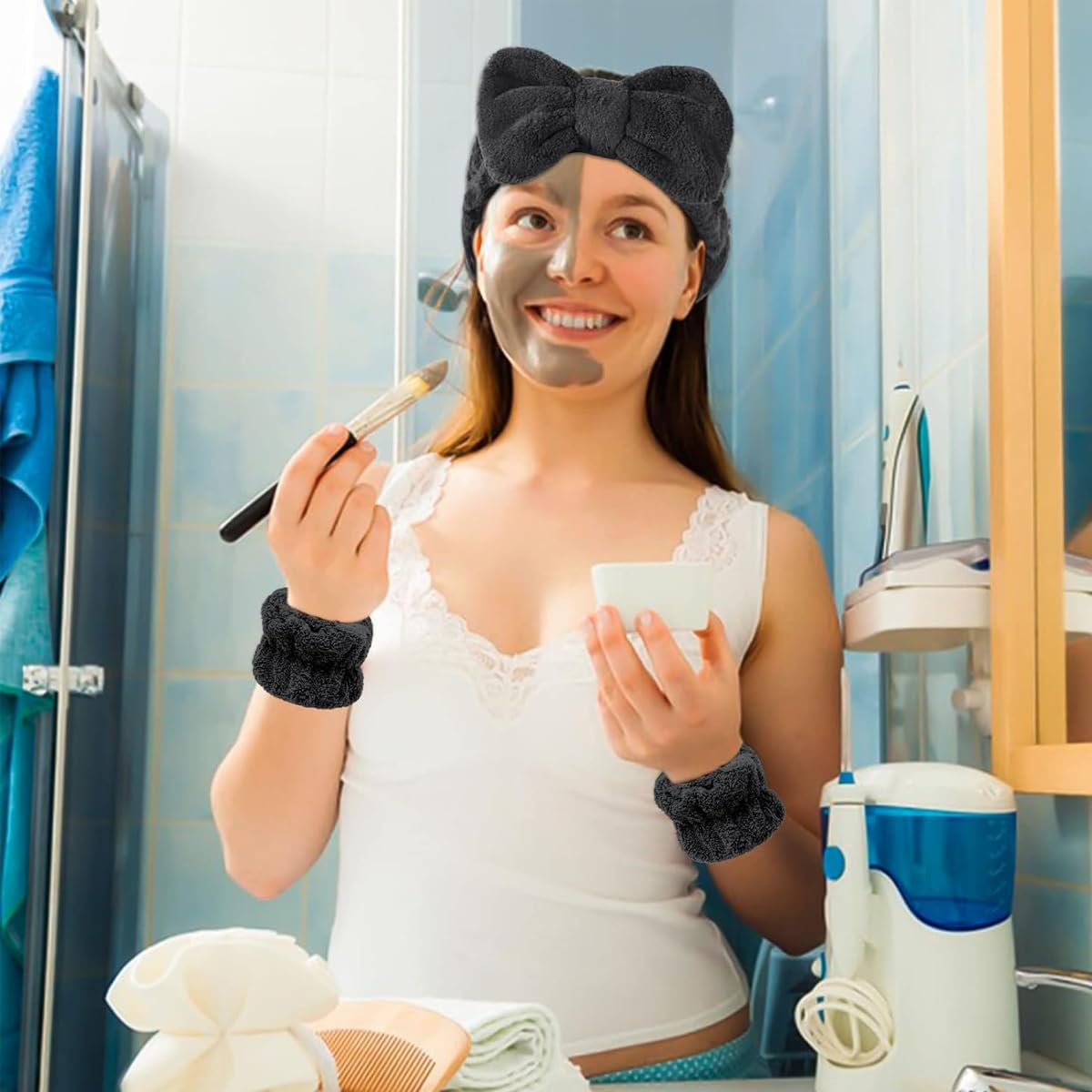 MAYCREATE Women Facial Spa Headband Set for Face Washing and Yoga | 3 Pcs Microfiber Combo