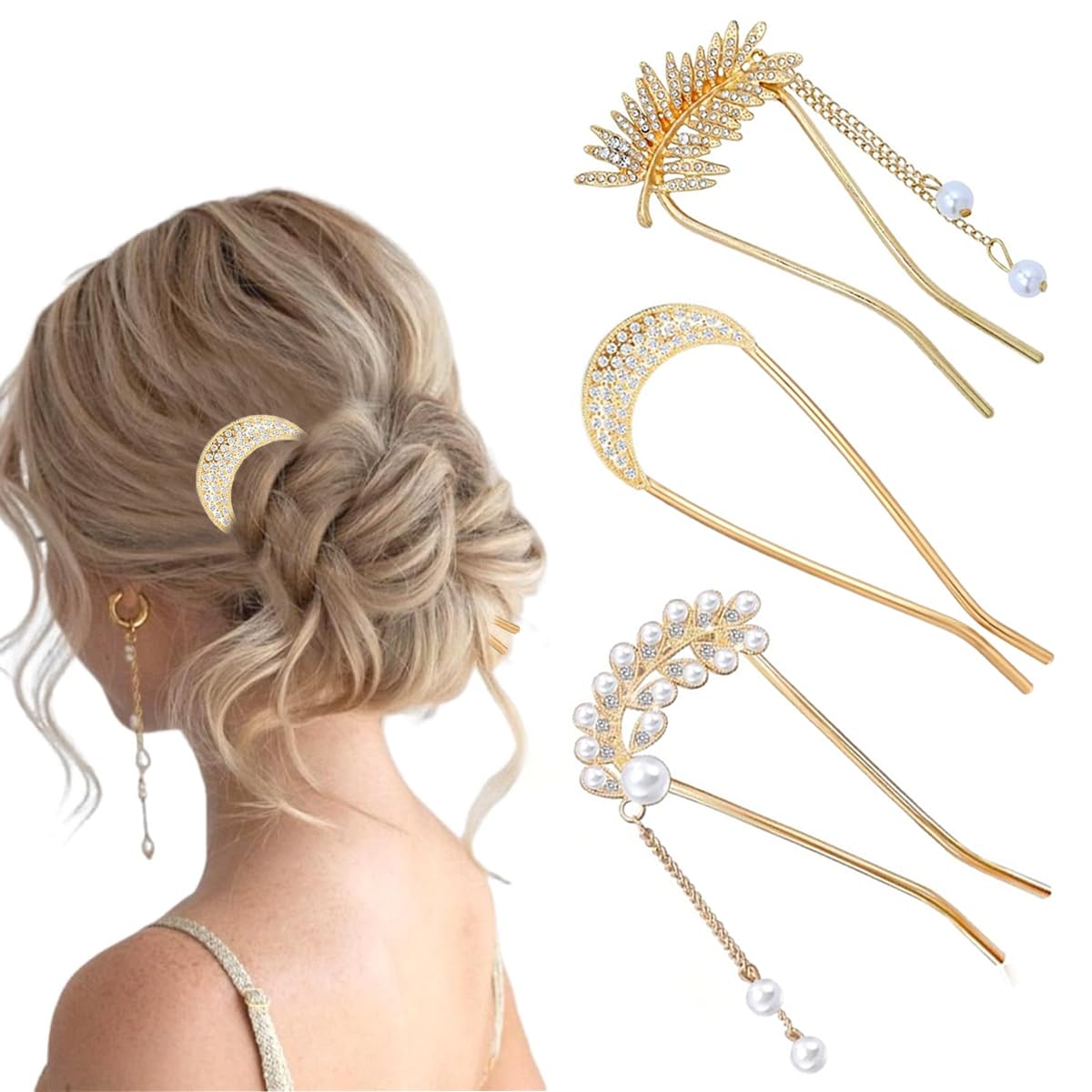 MAYCREATE Hair Pins for Elegant Updos with 3pcs 4.72 in U Shape Acrylic Design | Women Styling