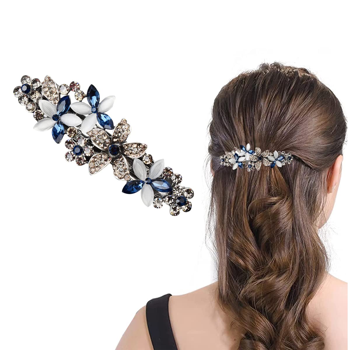 MAYCREATE Opal Rhinestone Hair Clip for Women with Spring Clip Design and Alloy Body | 8.6×2.9 cm Elegant Floral Barrette for Girls