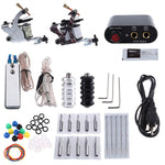 MAYCREATE Tattoo Machine Set for Beginner 2 Machine Gun Pigment Tips Power Supply Set 5 Needle(Silver and Black)