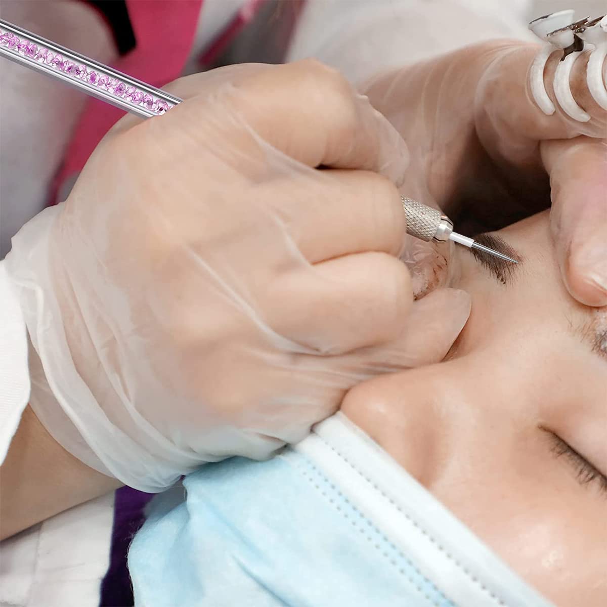 MAYCREATE Microblading Kit, Eyebrow Pen Needle Kit with Finger Gloves Permanent Eyebrow Tattoo Kit, Black Tattoo Ink for Practicing, Eyebrow Practise Skin Tool for New Beginners and Professions