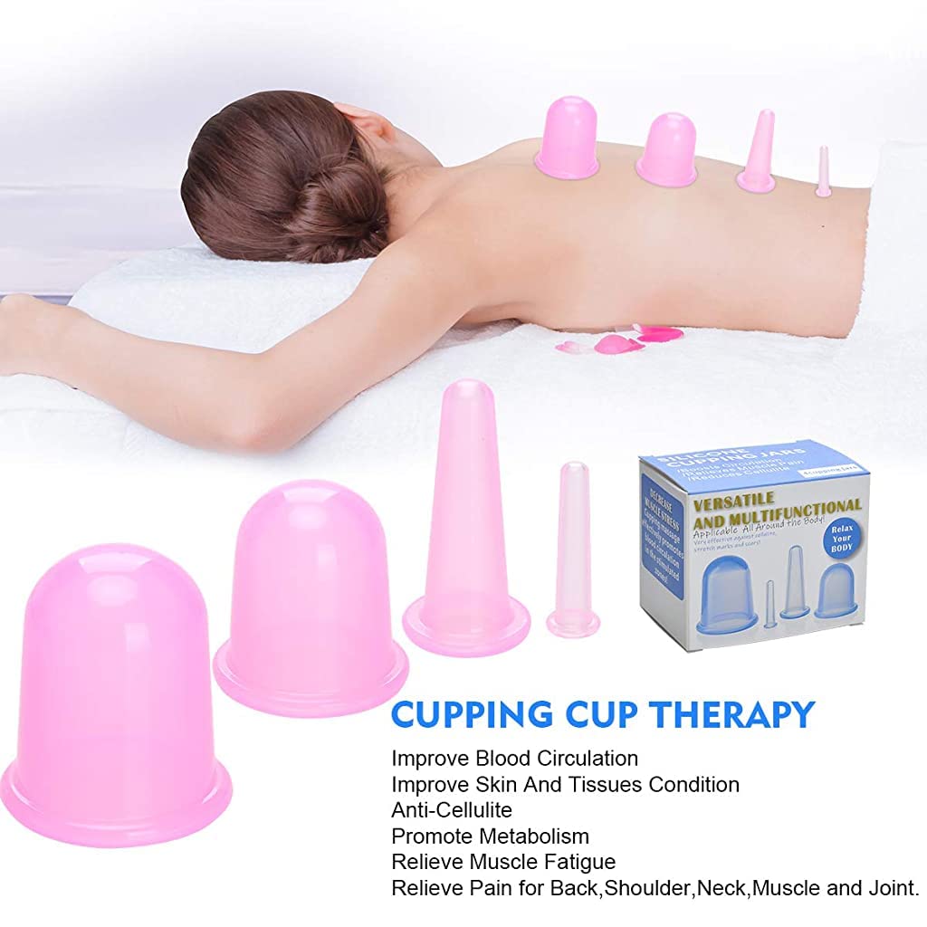 MAYCREATE Silicone Cupping,Family Cupping Therapy Set for Cellulite Neck Face Body Massage Suction Cups(Set of 4) (Pink)
