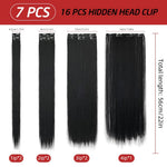 MAYCREATE Hair Extensions for Women with 7 Clip Pieces 22 in Straight Synthetic Fiber | Natural Black Seamless Volume