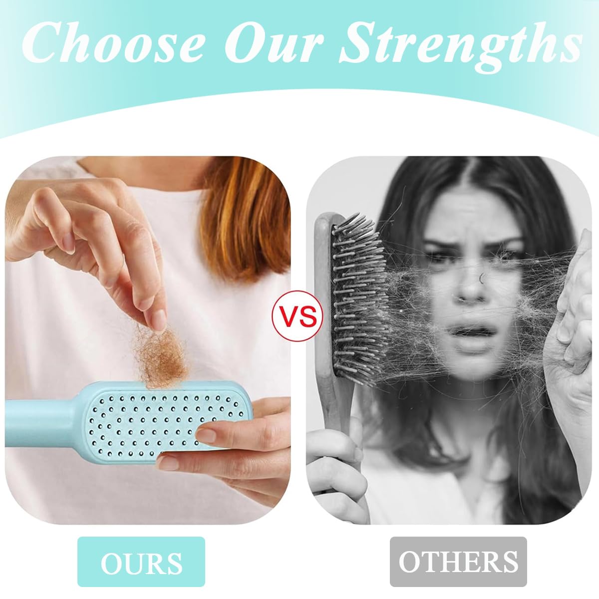 MAYCREATE Self Cleaning Hair Brush for Women Travel Hair Comb Detangling Air Cushion Bristle Massage Brush Anti-static Hair Comb - One-Push Clean Up Hair Loss