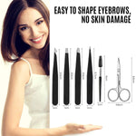 MAYCREATE 6pcs Eyebrow Tweezer Razor Set, Stainless Steel Precision Eyebrow Trimmer for Women Men, Includes Scissors, Eyelash Brush & 4 Styles Tweezer for Eyebrow with Tool Pouch