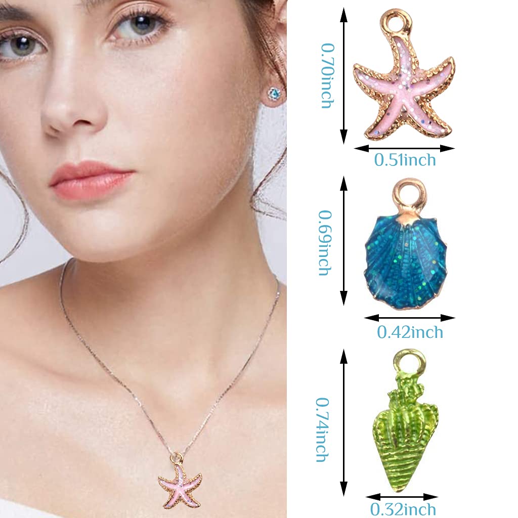 MAYCREATE Charm for Jewellery Making Plated Marine Life Shell Starfish Conch Assorted Charm Pendant DIY for Necklace Bracelet Jewelry Making and Crafting - 30 Pcs