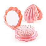 MAYCREATE Portable Comb for Travel with Built-In Mirror and Scalp Massage Brush | Pink Seashell