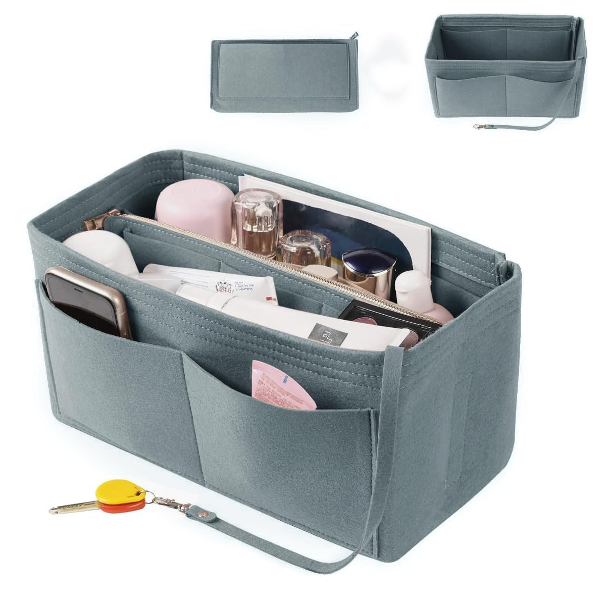 MAYCREATE Women Felt Purse Organizer Insert for Handbag, Felt Bag organizer with zipper for Handbag Tote Bag Storage Purse Divider, Grey