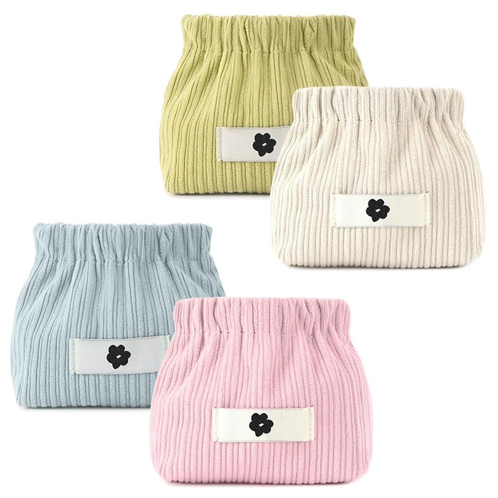 MAYCREATE Corduroy Storage Pouch for Travel and Daily Use featuring Easy Squeeze Open | 4pcs 13x5x12cm Makeup Coin Jewelry Organizer