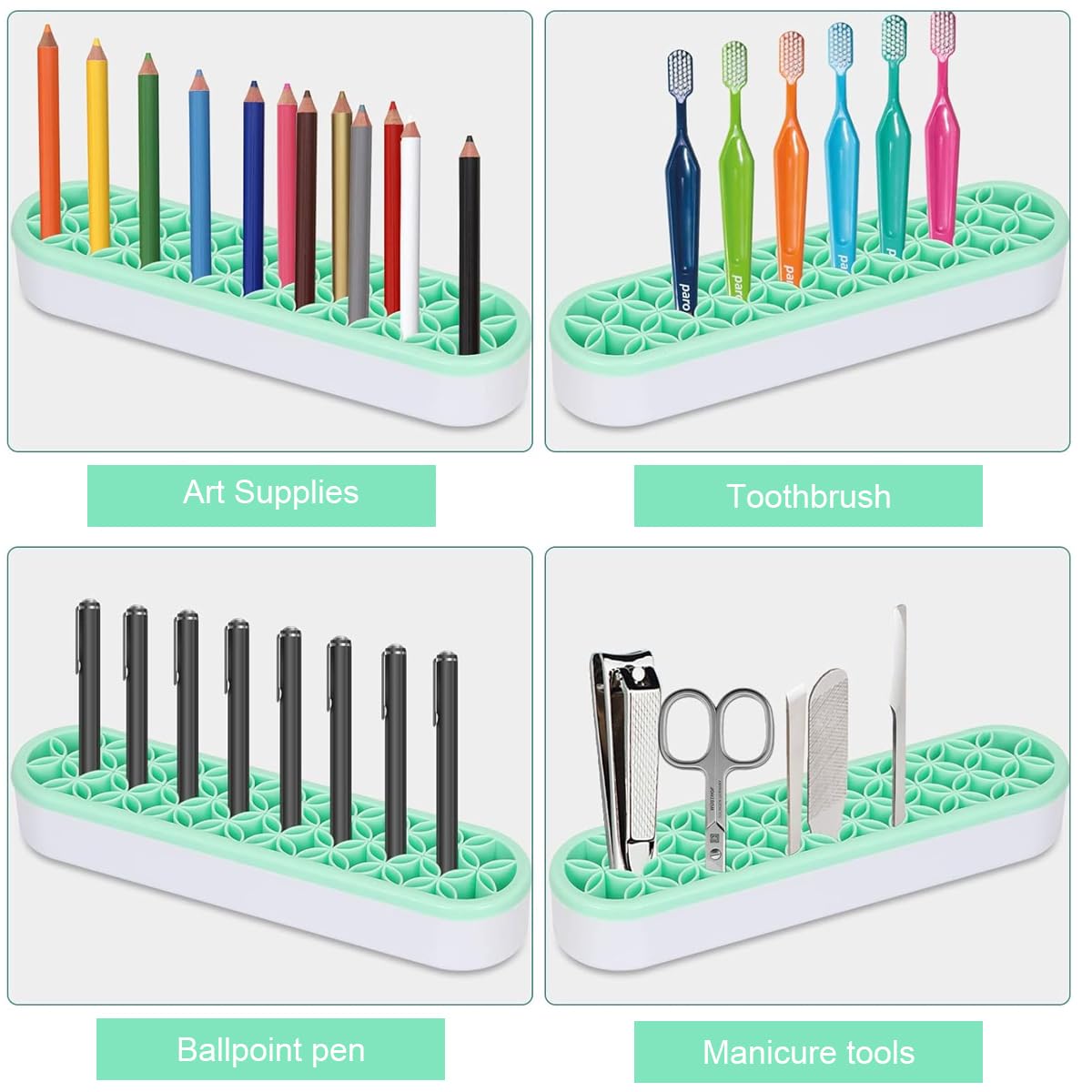 MAYCREATE Silicone Makeup Brush Holder Organizer Multi Slots Desktop Makeup Brushes Storage Stand Make Up Brush Drying Holder for Dressing Table - Green, Space Saving