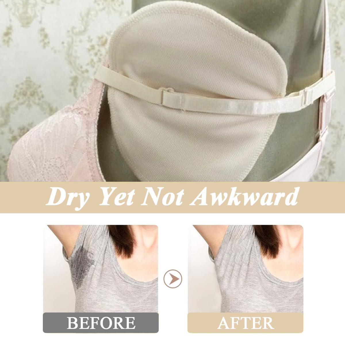 MAYCREATE 2Pcs Sweat Pads for Underarms Women, Anti-slip Armpit Pads for Women Men, Sweat Absorbing Quick Dry Underarms Pad for Women, Washable & Resuable - Beige