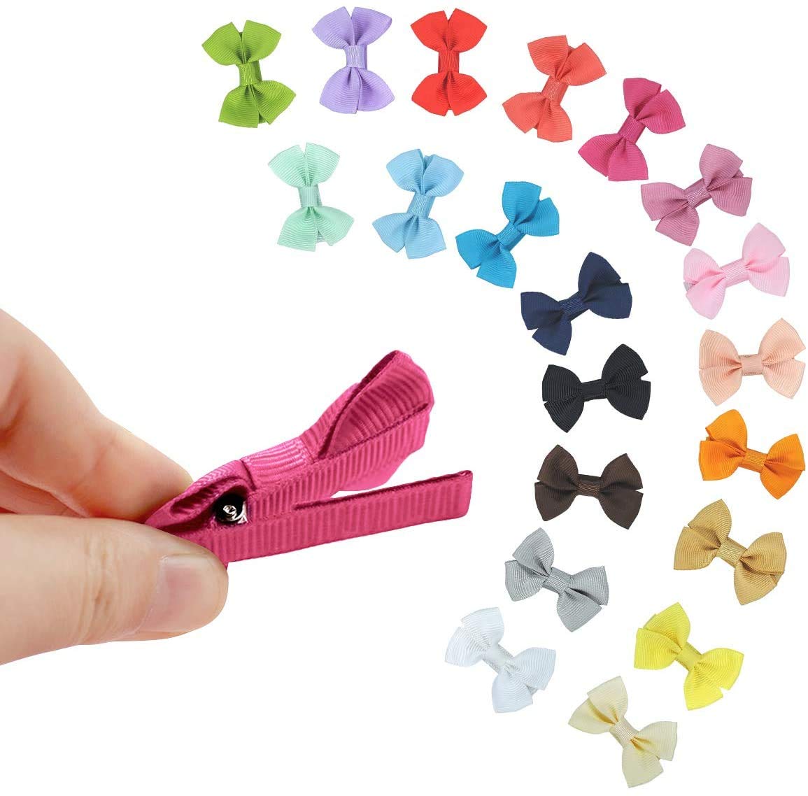 MAYCREATE 20 Hair Clips Mini Hair Bow Grosgrain Ribbon Hair Bows with Alligator Clips for Baby Girls Toddlers Kids, 20 colors(2.4 Inch)