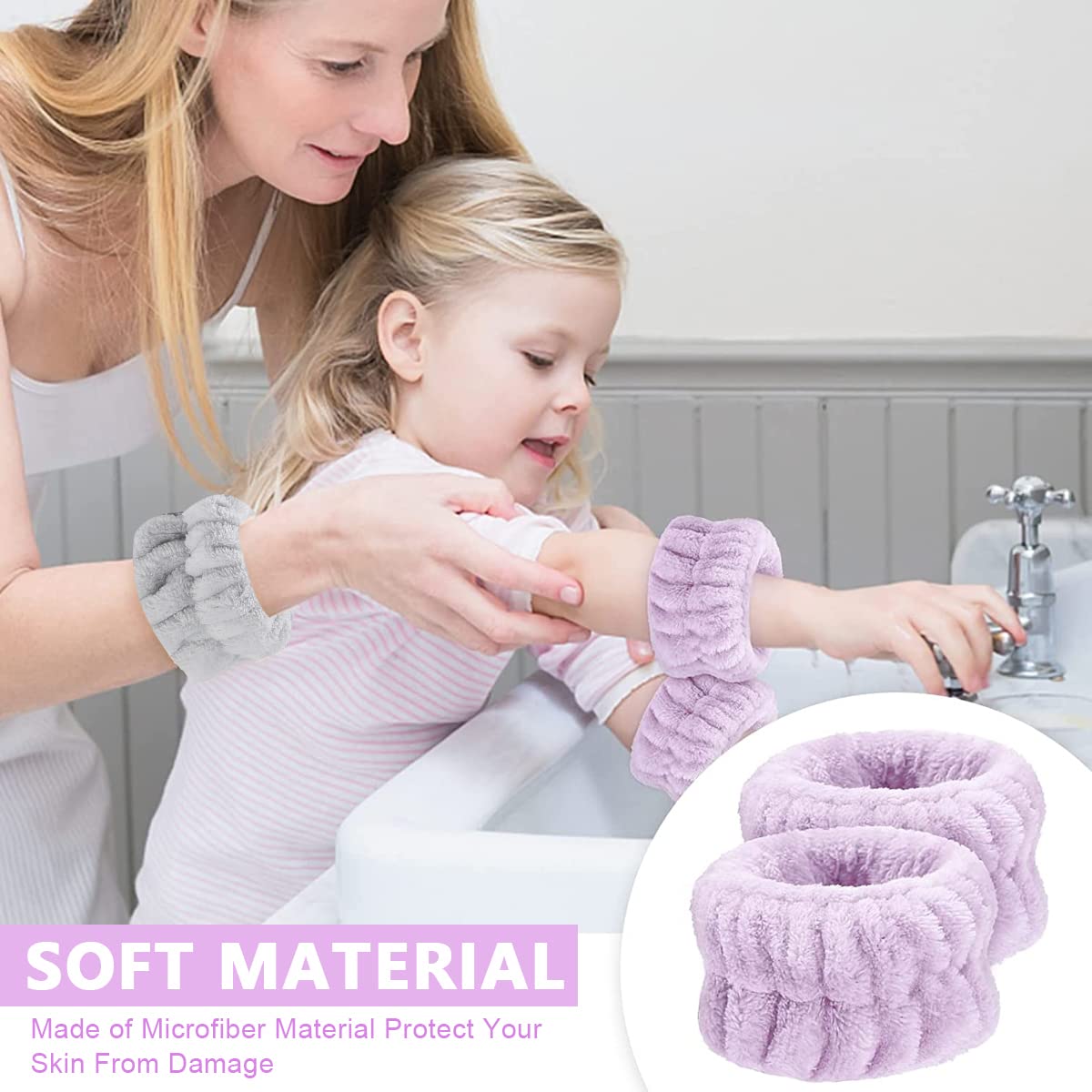 MAYCREATE Spa Wrist Band Set for Face Wash and Fitness with 2 Pairs in Purple and Gray | Super Absorbent for Women and Girls
