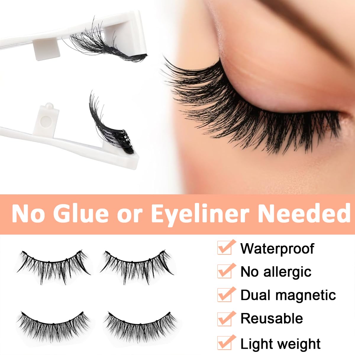 MAYCREATE Magnetic Eyelashes Kit with 2 Pairs and Applicator for Natural Look | Reusable No Glue Needed