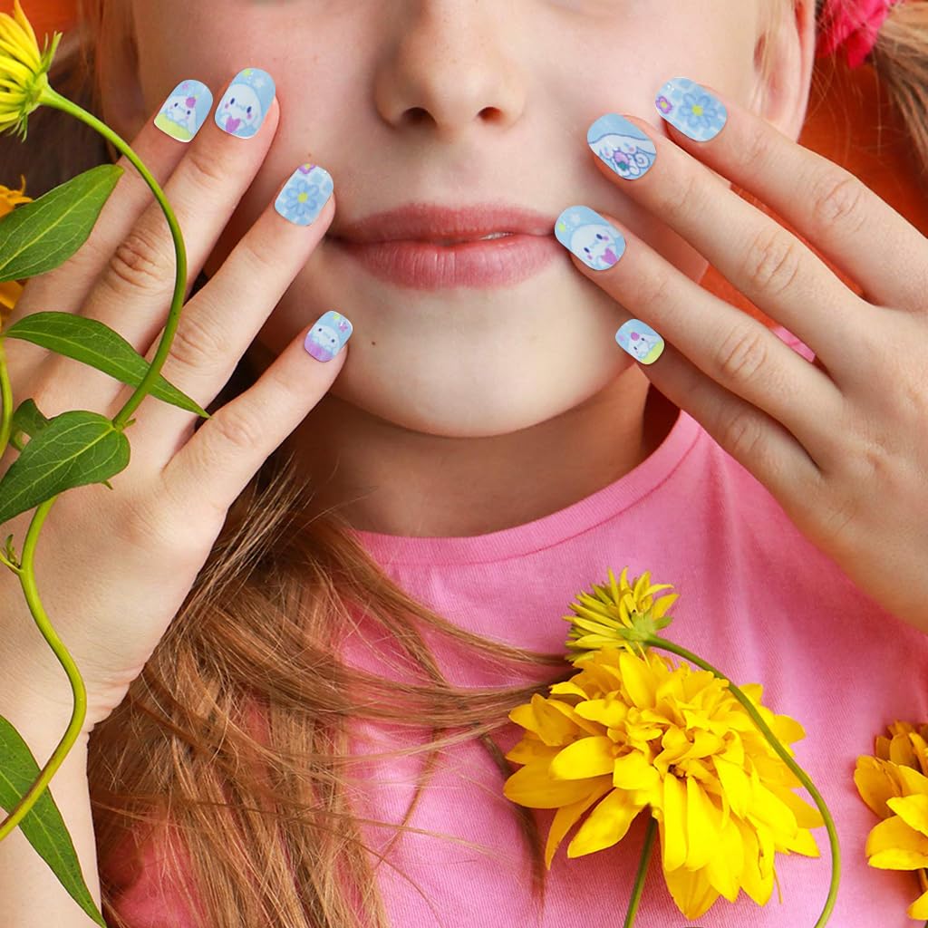 MAYCREATE Kids Press on Nails 36PCS for Girls featuring Pre Glued Full Cover Tips | Cute Rabbit Design