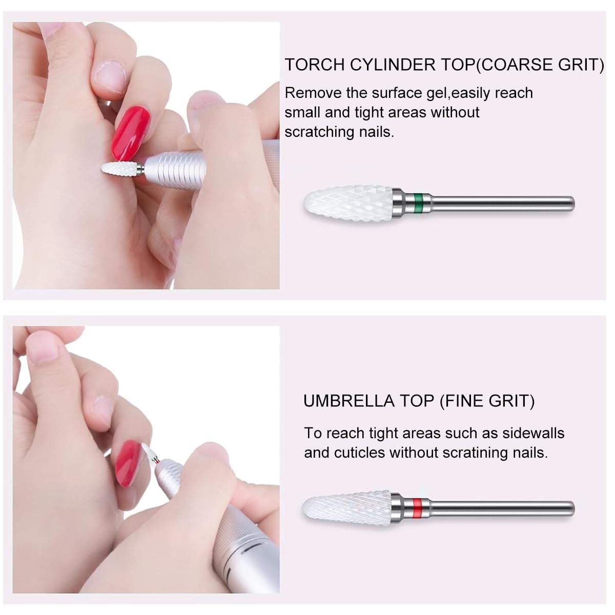 MAYCREATE Ceramic Nail Drill Bits 10 Pcs for Gel Removal and Shaping with 2.35mm Shank