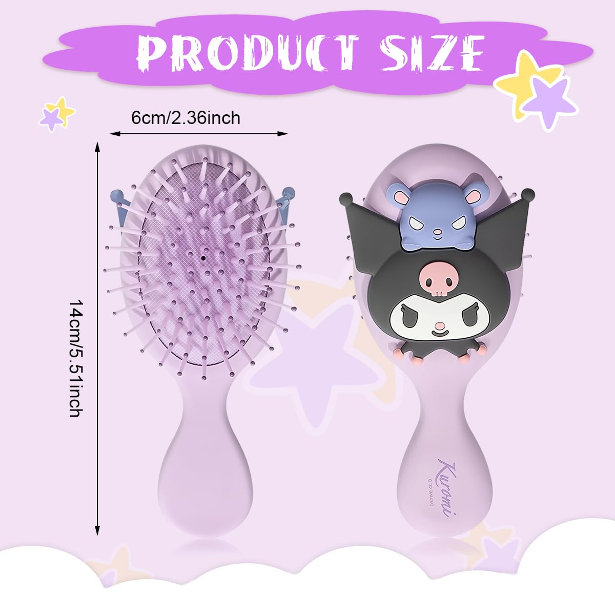 MAYCREATE Toddler Hair Brush for Girls 5.3 in with Ergonomic Handle and Soft Bristles | 3 PCS Kuromi Cartoon Comb