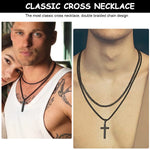 MAYCREATE Black 2 Pcs Double Layered Electroplated Titanium Classic Cross Pendant Steel Chain Necklace Set with Flannel Bag for Men & Women