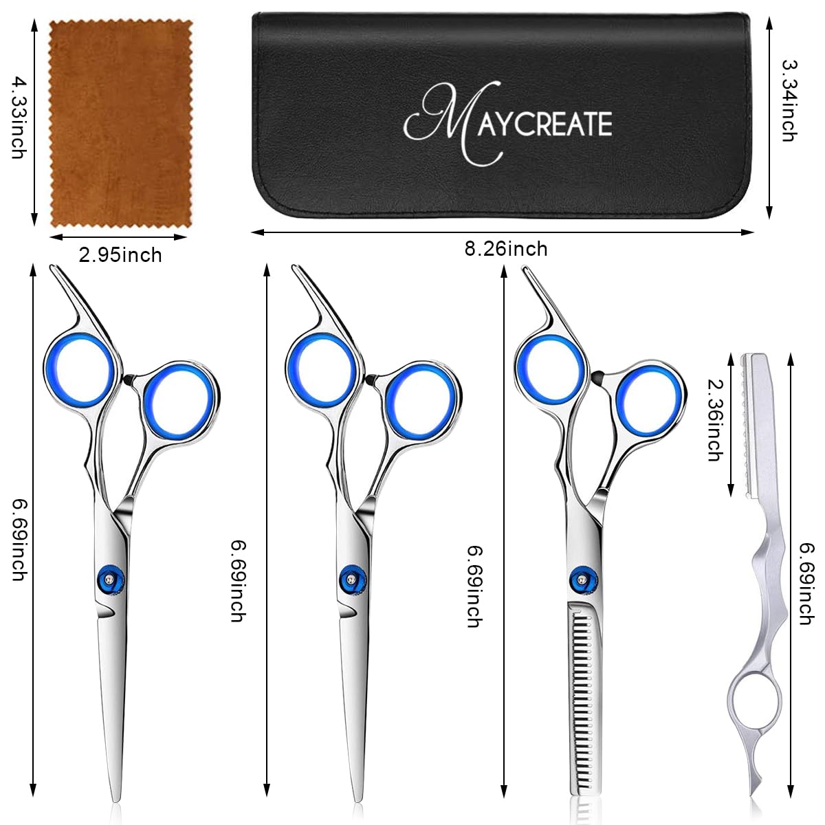 MAYCREATE Hair Cutting Scissors Kit with Adjustable Screw and 3 PCS Stainless Steel Set for Home Use