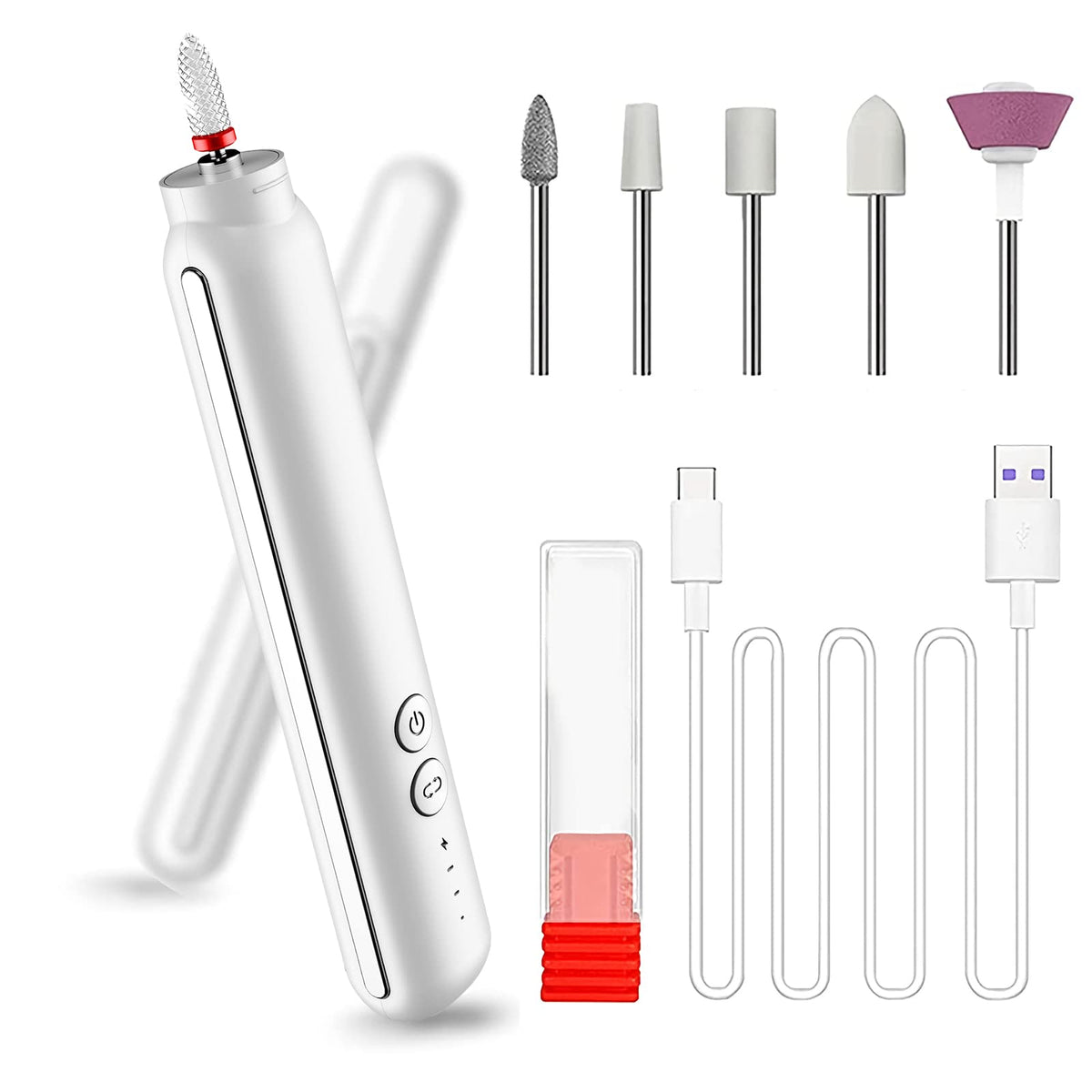 MAYCREATE Electric Nail Drill Machine Kit, 5 Polish Bits,Adjustable Polishing Speed USB Rechargable Professional Nail Drill Machine Set for Various Nail Art Tools