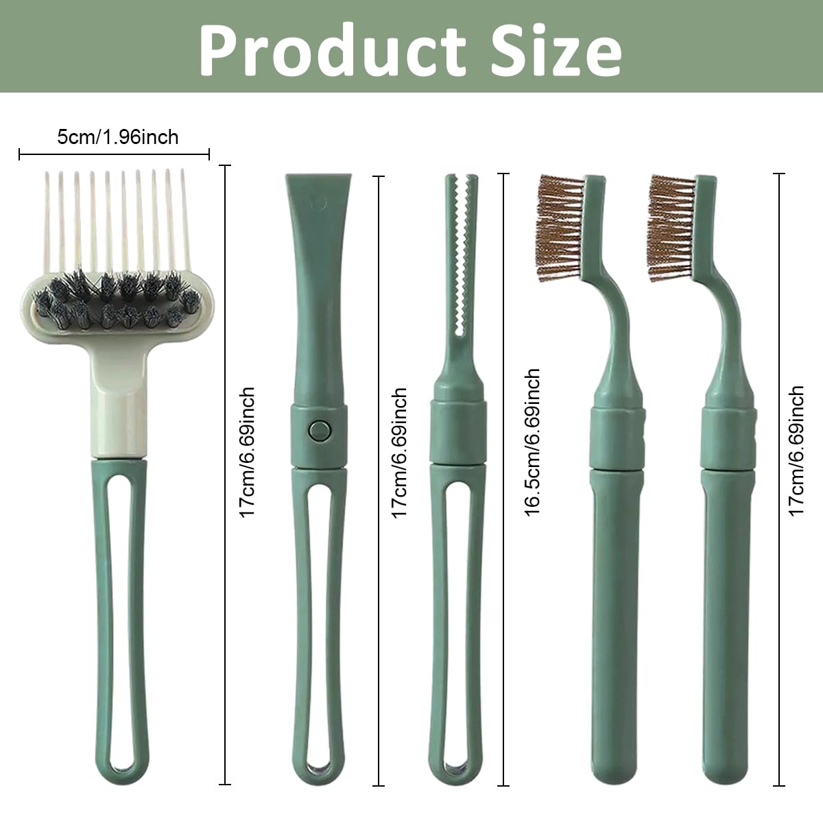 MAYCREATE Hair Brush Cleaning Tool Comb Cleaning Brush Hair brush Cleaner Comb, 5-in-1 Hair Brush Cleaning Tool, Hair Brush Remover Rake for Removing Hair Dust,Home and Salon Use(Green)