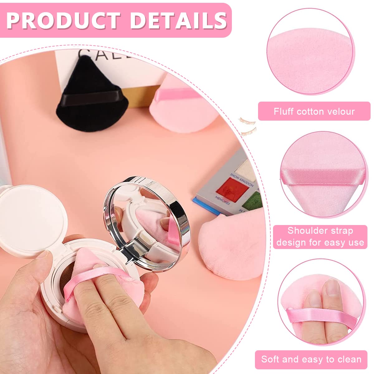 MAYCREATE Triangle Powder Puff for Dry and Wet Makeup featuring Dual Shape Design | 4 Pcs Cotton Set 7.2×7.0 cm