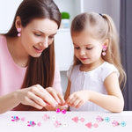 MAYCREATE 7 Pairs Kawaii Girls Earrings Non-piercing Pink Cartoon Kitty Earrings Charming Resin Clip On Earrings for Girls Kawaii Fashion Girls Clip On Earrings Jewelry Gift for Girls