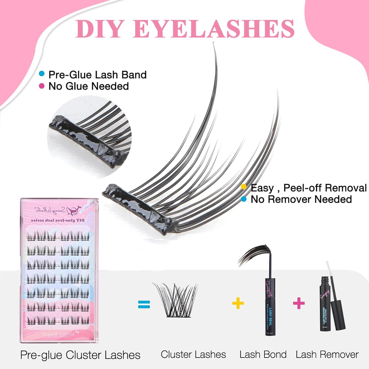 MAYCREATE False Eyelashes for DIY Lash Extension featuring Pre Glued 3D Clusters | Natural Fiber for Sensitive Eyes
