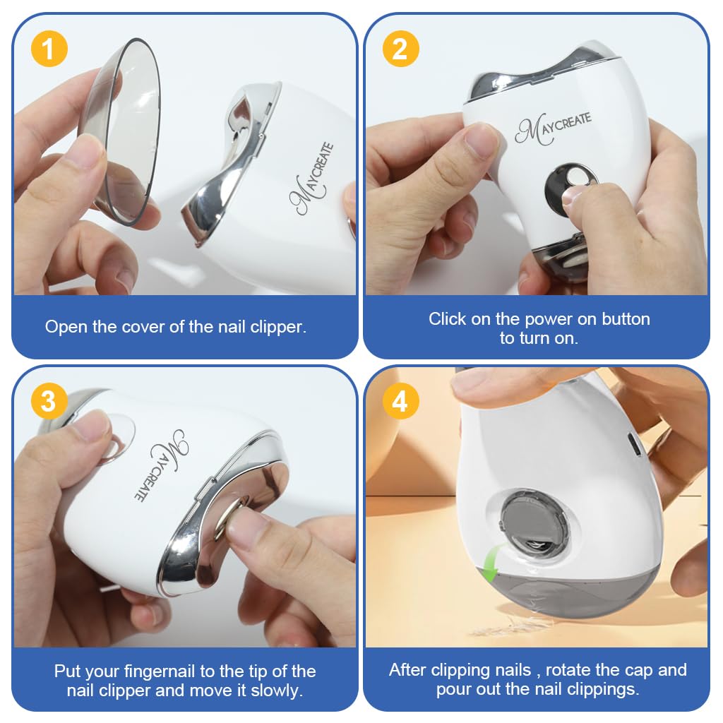 MAYCREATE USB Baby Nail Trimmer with LED Light 2 in 1 Cordless Nail Clipper with Nail Filer Dual Head Rechargeable Nail Clipper and Nail Filer with 3 Speeds Safe Electric Nail Clipper for Kids Adults