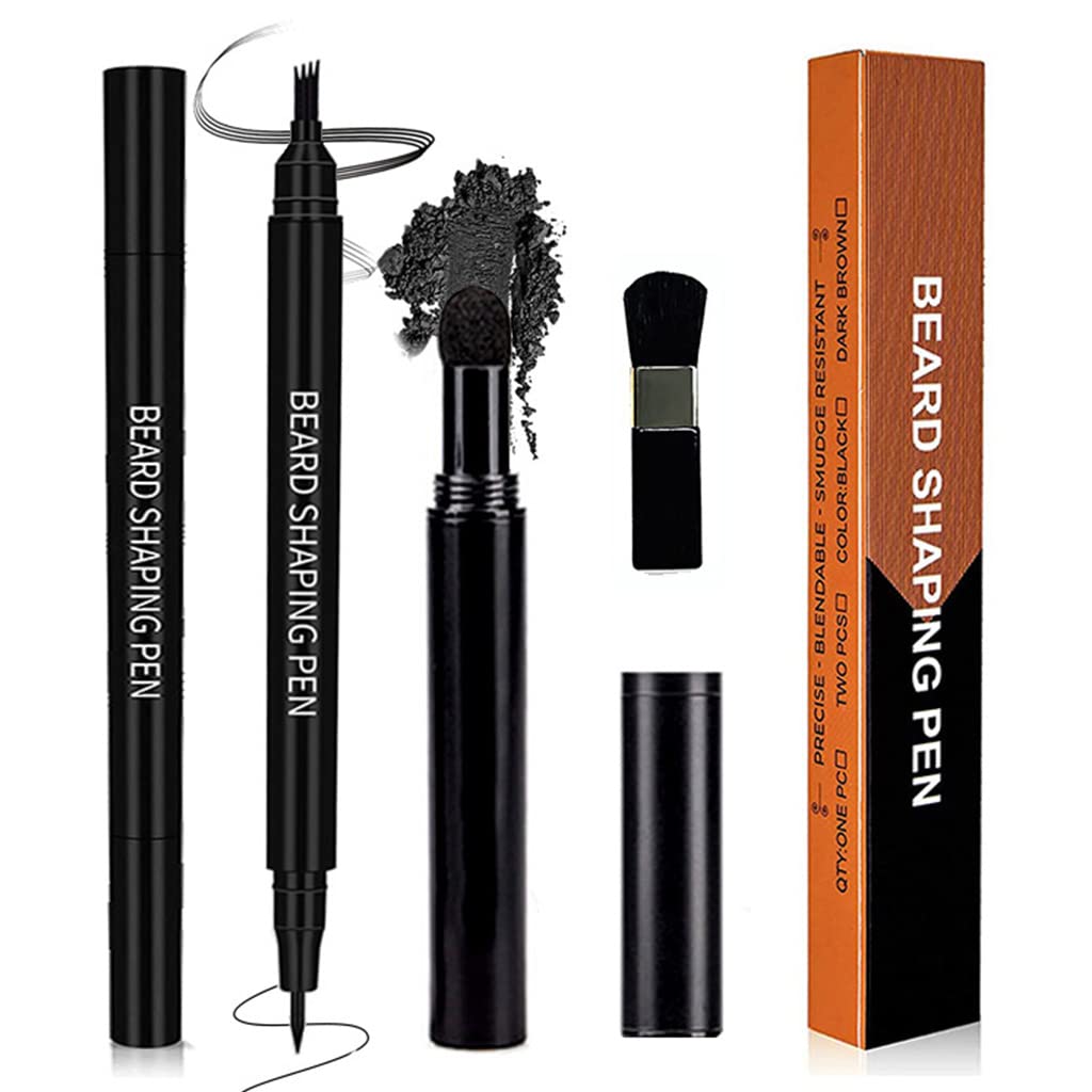 MAYCREATE® Beard Pencil Filler for Men Dual Tip 2 in 1 Beard Pencil with Beard Filler Powder for Beard Styling, Sweat Proof Beard Pencil Filler Mustache Kit for Men Beard, Mustache, Eyebrows (black)