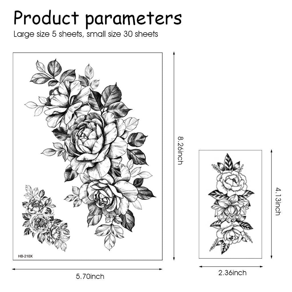MAYCREATE Temporary Tattoo Stickers for Body Art with 35 Sheets Waterproof Floral Designs