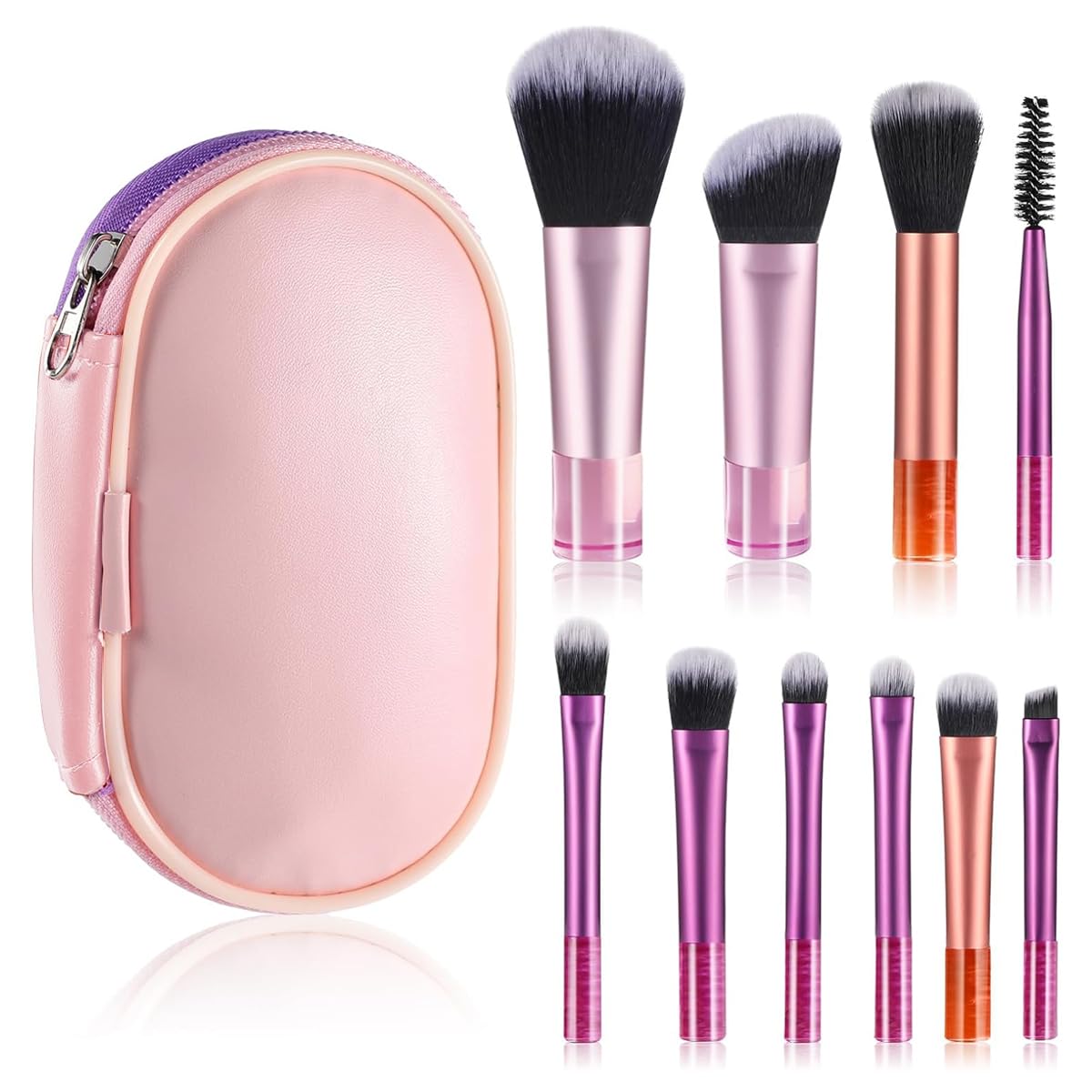 MAYCREATE Travel Makeup Brush Set 10pc with Short Handles and Synthetic Bristles | Zipper Pouch
