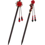 MAYCREATE Wooden Hair Sticks for Elegant Updos with Floral Tassel Design | Set of 2 for Women