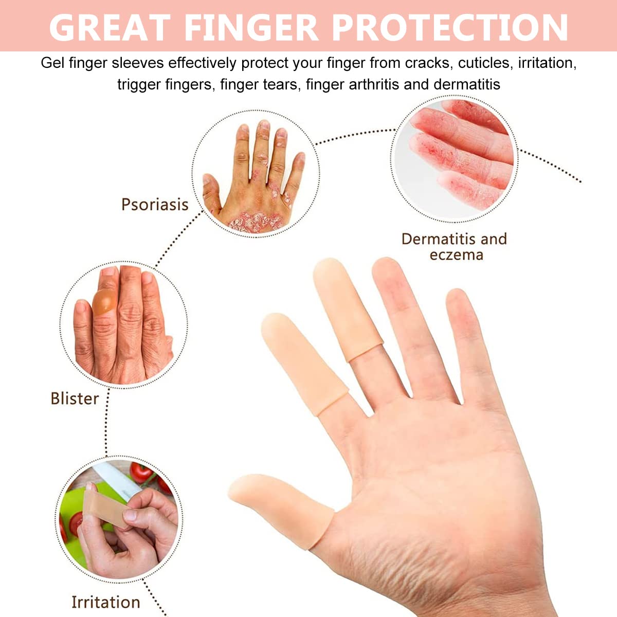 MAYCREATE Gel Finger Protector Gloves for Cracked or Arthritic Fingers with 10pcs Set | Soft Silicone Covers in White