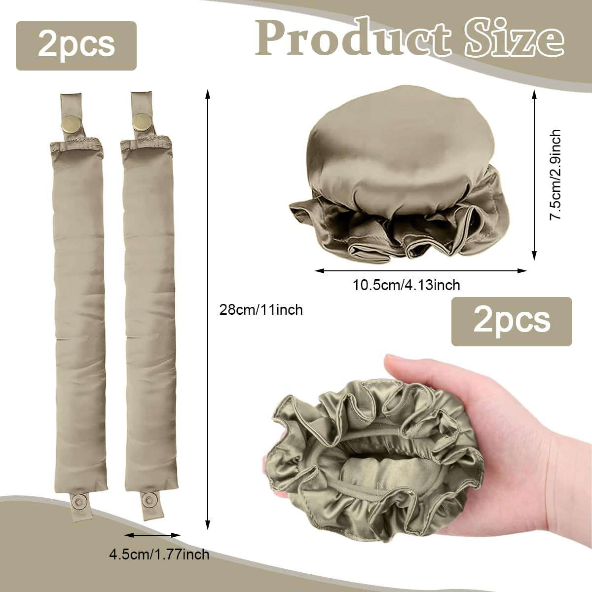 MAYCREATE 2Sets Satin Heatless Hair Curler, Hair Rollers for Heatless Curls with Hair Caps, Soft Curling Rod Headband for Long Hair Can Sleep in Overnight, DIY Hairstyling Tools, Gold