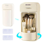 MAYCREATE Makeup Brush Holder with Drawer, Wall Mounted Makeup Brush Organizer, 360° Rotating Large Capacity Cosmetics Organizer Box for Countertop Vanity and Bathroom - Waterproof & Dustproof