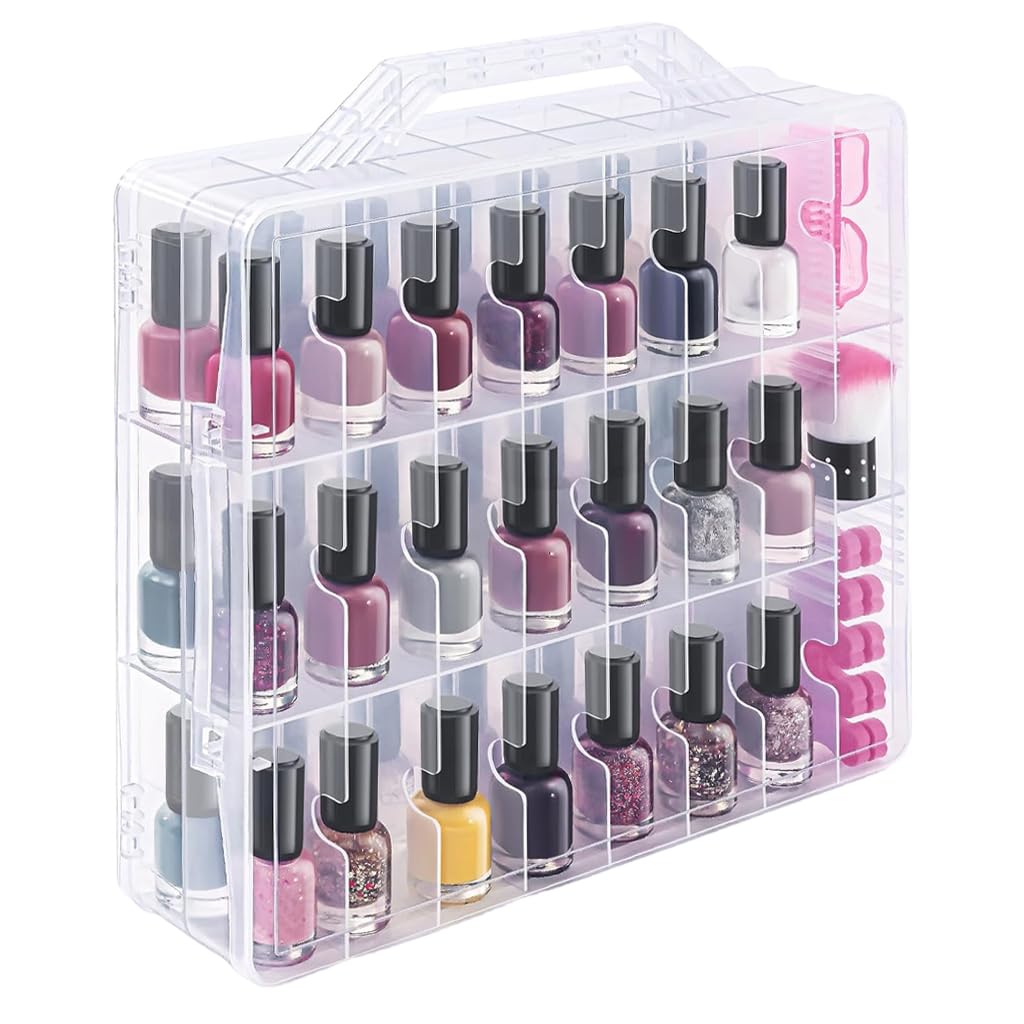 MAYCREATE Organizer Case for Makeup and Nail Polish with 48 Compartments and Clear Double Sided Lids